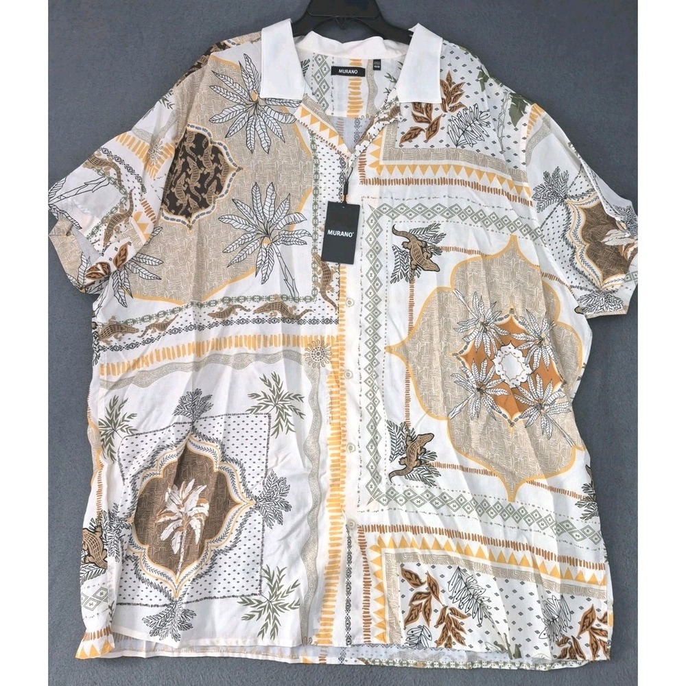 Murano Shirt Mens XLT Brown Hawaiian Crocodile Short Sleeve Tropical Print NWT